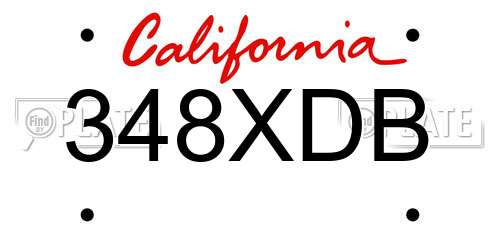 348XDB California License Plate