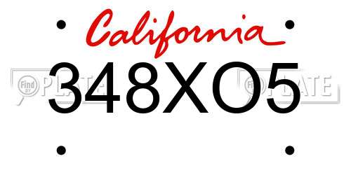 348XO5 California License Plate