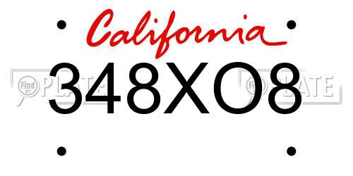 348XO8 California License Plate