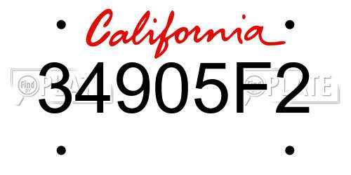 34905F2 California License Plate