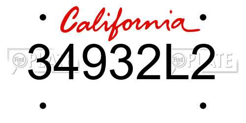 34932L2 California License Plate