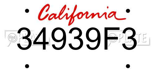 34939F3 California License Plate