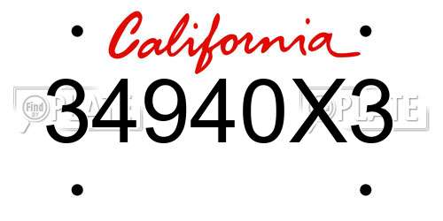 34940X3 California License Plate