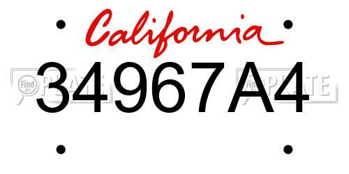 34967A4 California License Plate