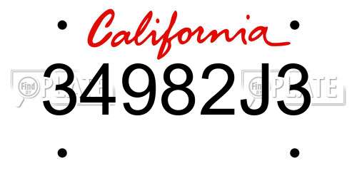 34982J3 California License Plate