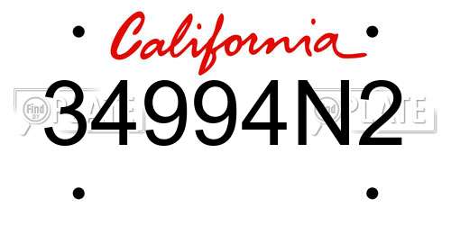 34994N2 California License Plate