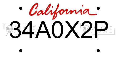 34A0X2P California License Plate