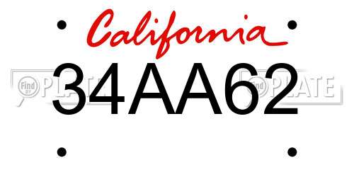 34AA62 California License Plate