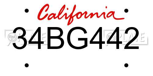 34BG442 California License Plate