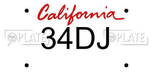 34DJ California License Plate