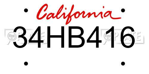 34HB416 California License Plate