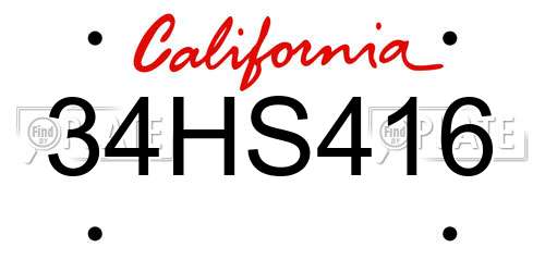 34HS416 California License Plate