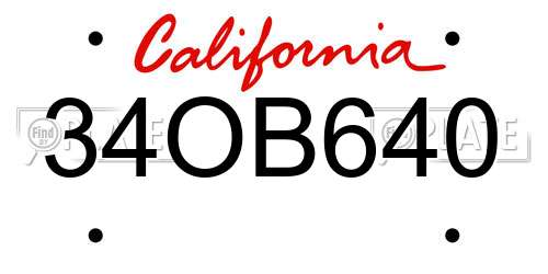 34OB640 California License Plate