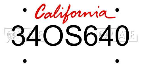 34OS640 California License Plate