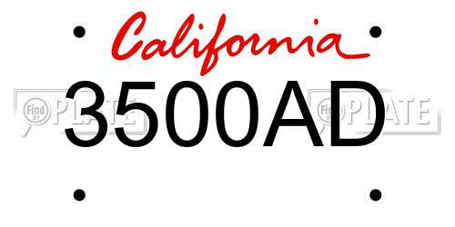 3500AD California License Plate