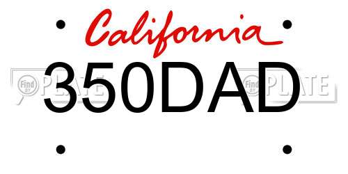 350DAD California License Plate