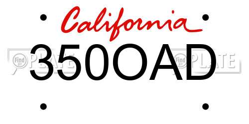 350OAD California License Plate