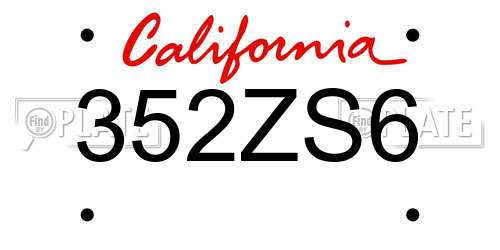 352ZS6 California License Plate