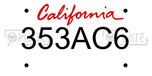 353AC6 California License Plate