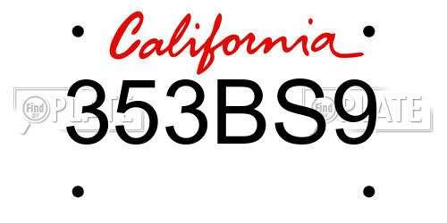 353BS9 California License Plate