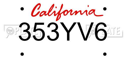 353YV6 California License Plate