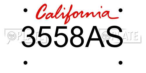 3558AS California License Plate