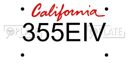 355EIV California License Plate