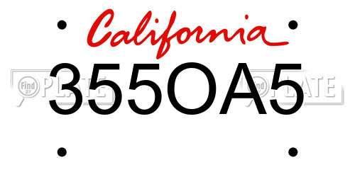 355OA5 California License Plate