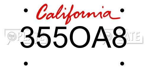355OA8 California License Plate