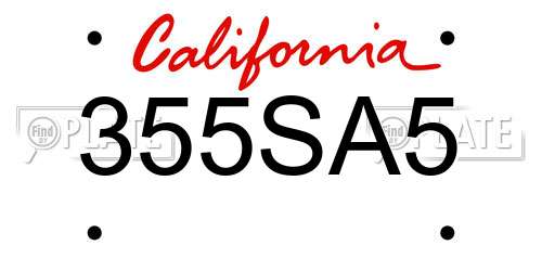 355SA5 California License Plate