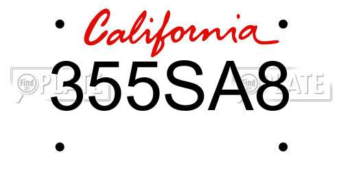 355SA8 California License Plate
