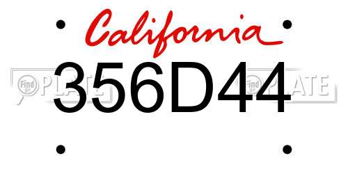 356D44 California License Plate
