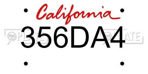 356DA4 California License Plate