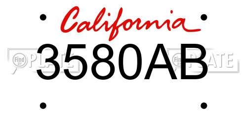 3580AB California License Plate