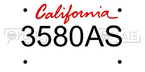 3580AS California License Plate