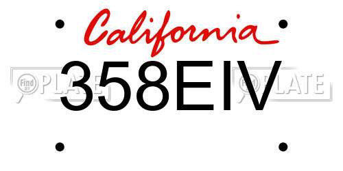 358EIV California License Plate