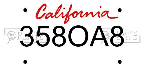 358OA8 California License Plate