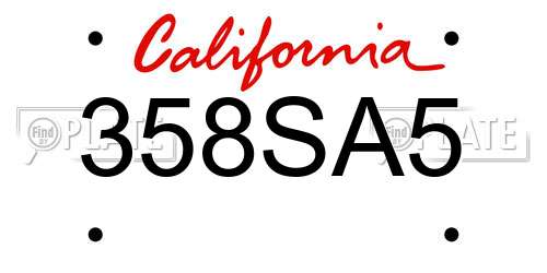 358SA5 California License Plate