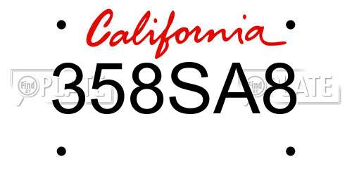 358SA8 California License Plate