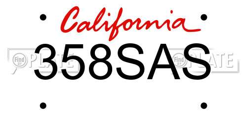 358SAS California License Plate