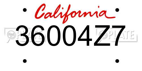 36004Z7 California License Plate