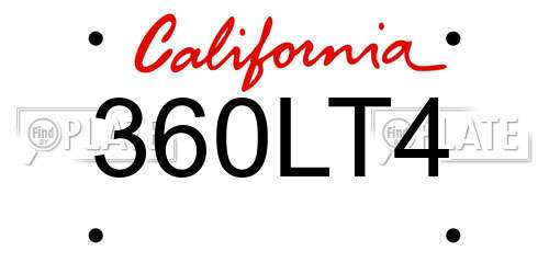 360LT4 California License Plate