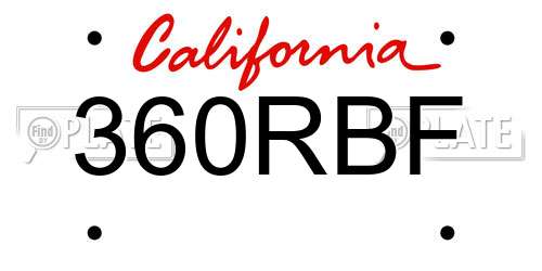 360RBF California License Plate