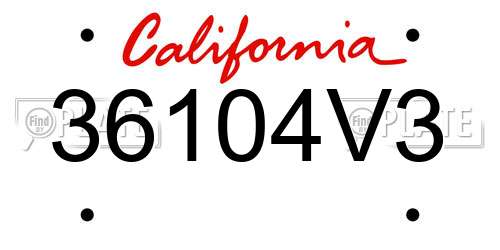 36104V3 California License Plate