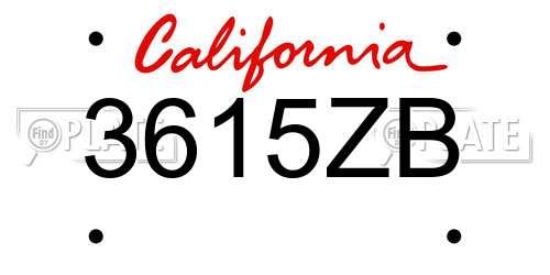 3615ZB California License Plate