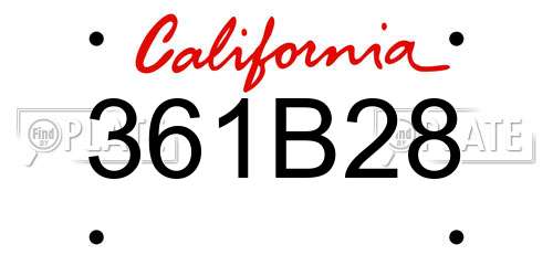 361B28 California License Plate