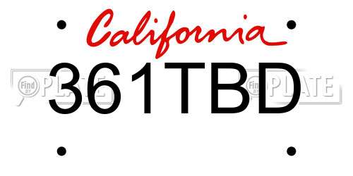 361TBD California License Plate