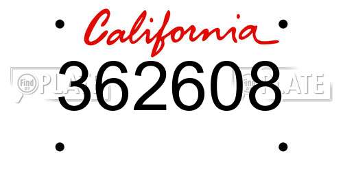362608 California License Plate