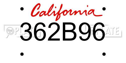 362B96 California License Plate