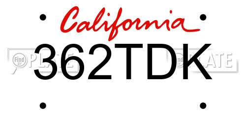 362TDK California License Plate
